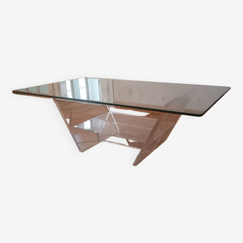 David Lange plexiglass and glass coffee table