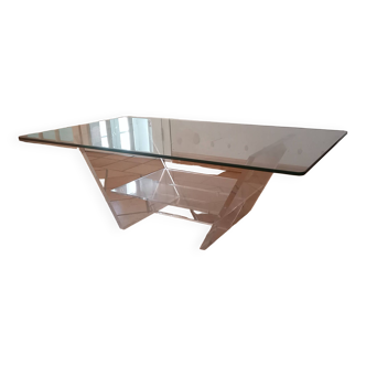 David Lange plexiglass and glass coffee table