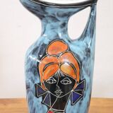 Ceramic Vase With Girl Face Decoration, 1960s