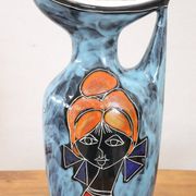 Vase en céramique décoré d'un visage féminin, années 1960