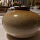 Pretty ball vase in enamelled stoneware with blue floral motifs
