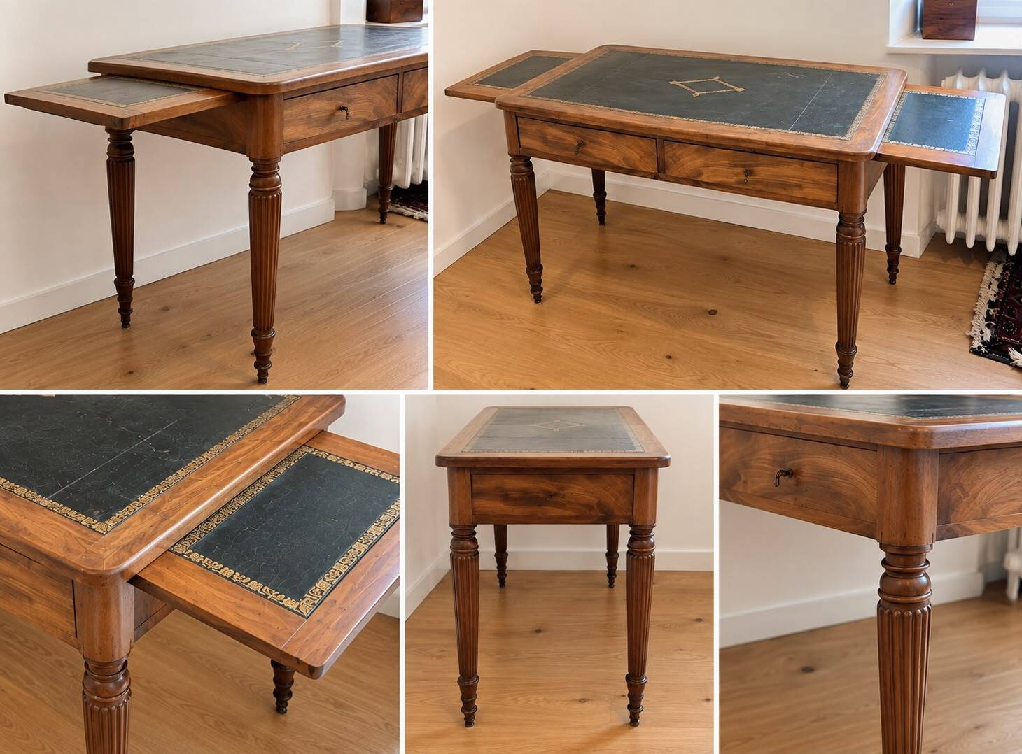 Very elegant antique desk in the Louis XVI style, probably made of walnut.