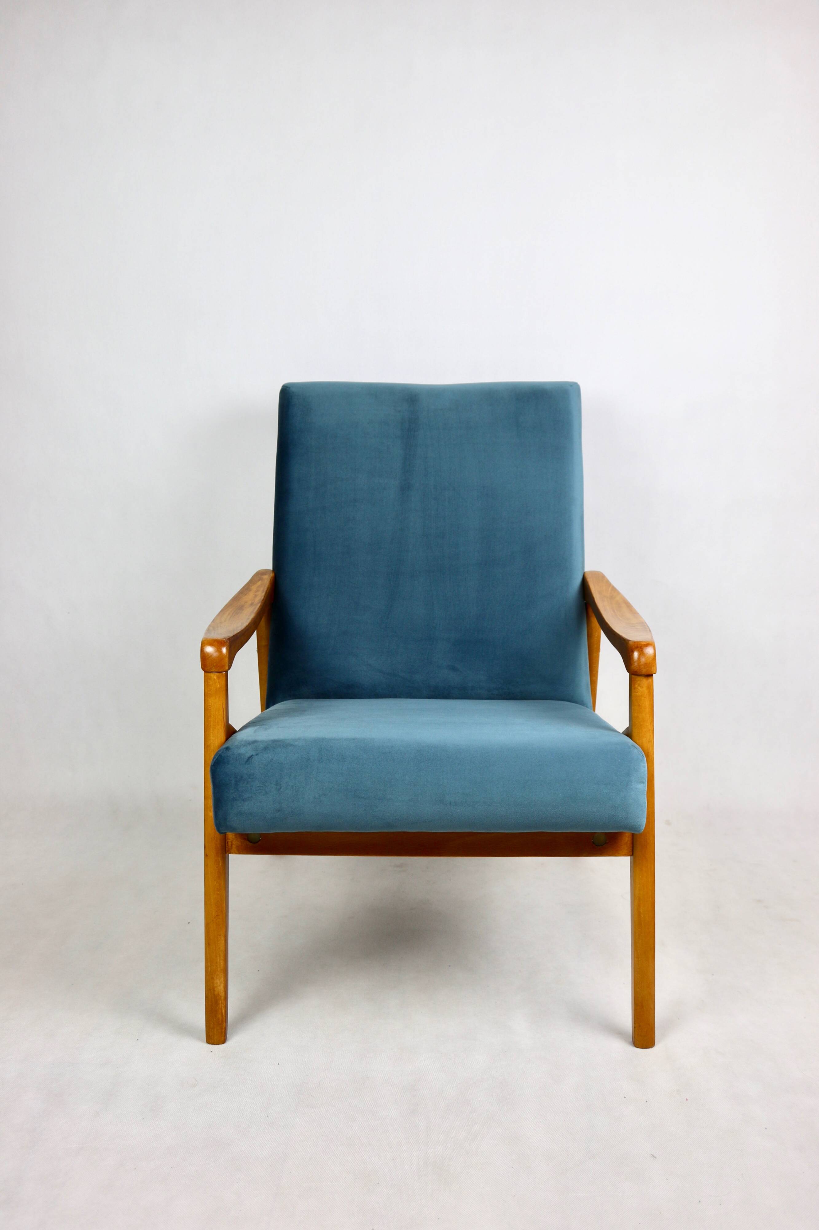 Czech Model Armchair attributed to Jiri Jiroutek in ocean blue, 1970s