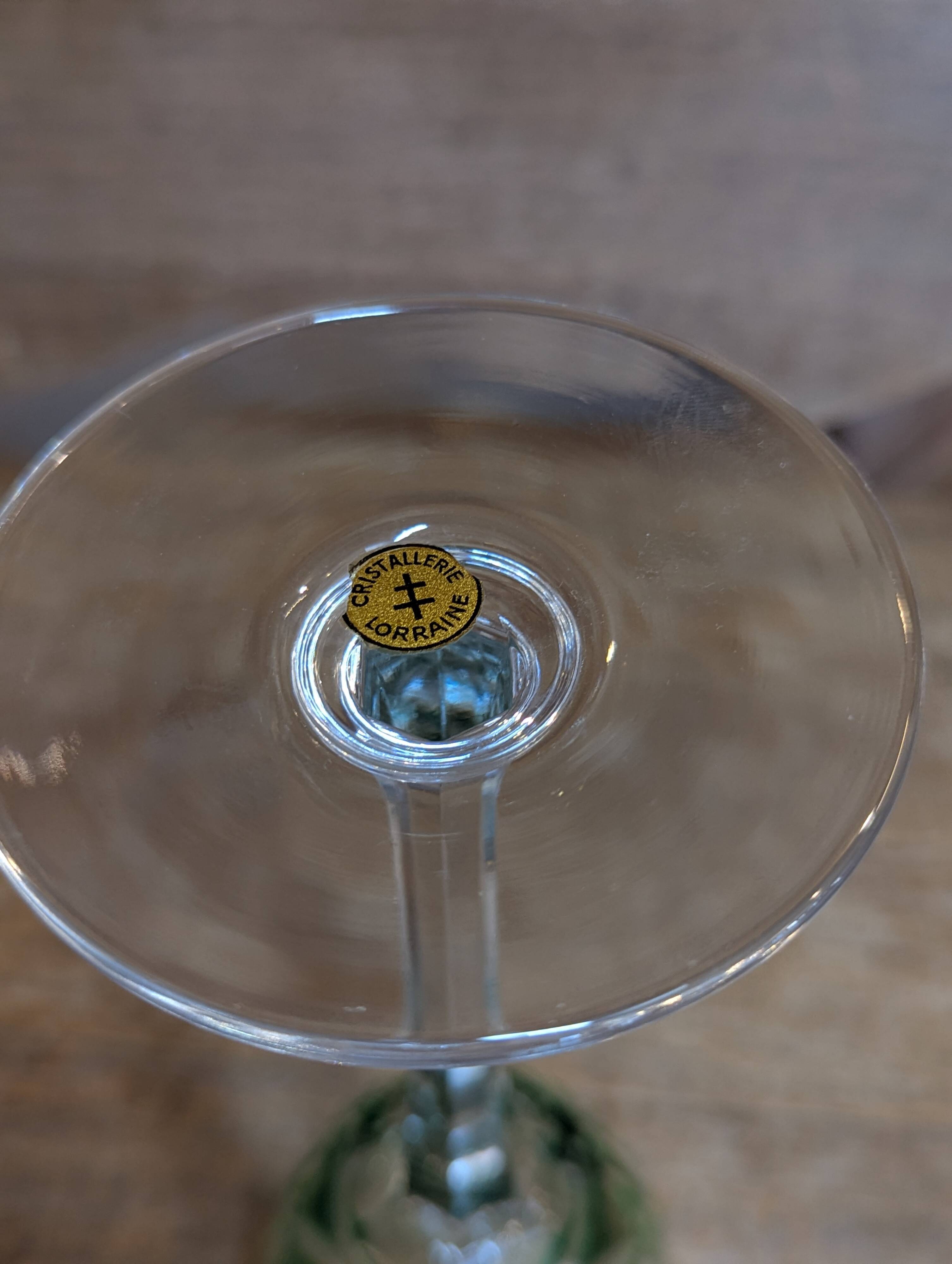 4 colored Lorraine crystal wine glasses