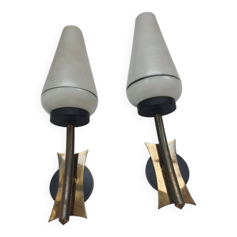 Two vintage tulip wall sconces