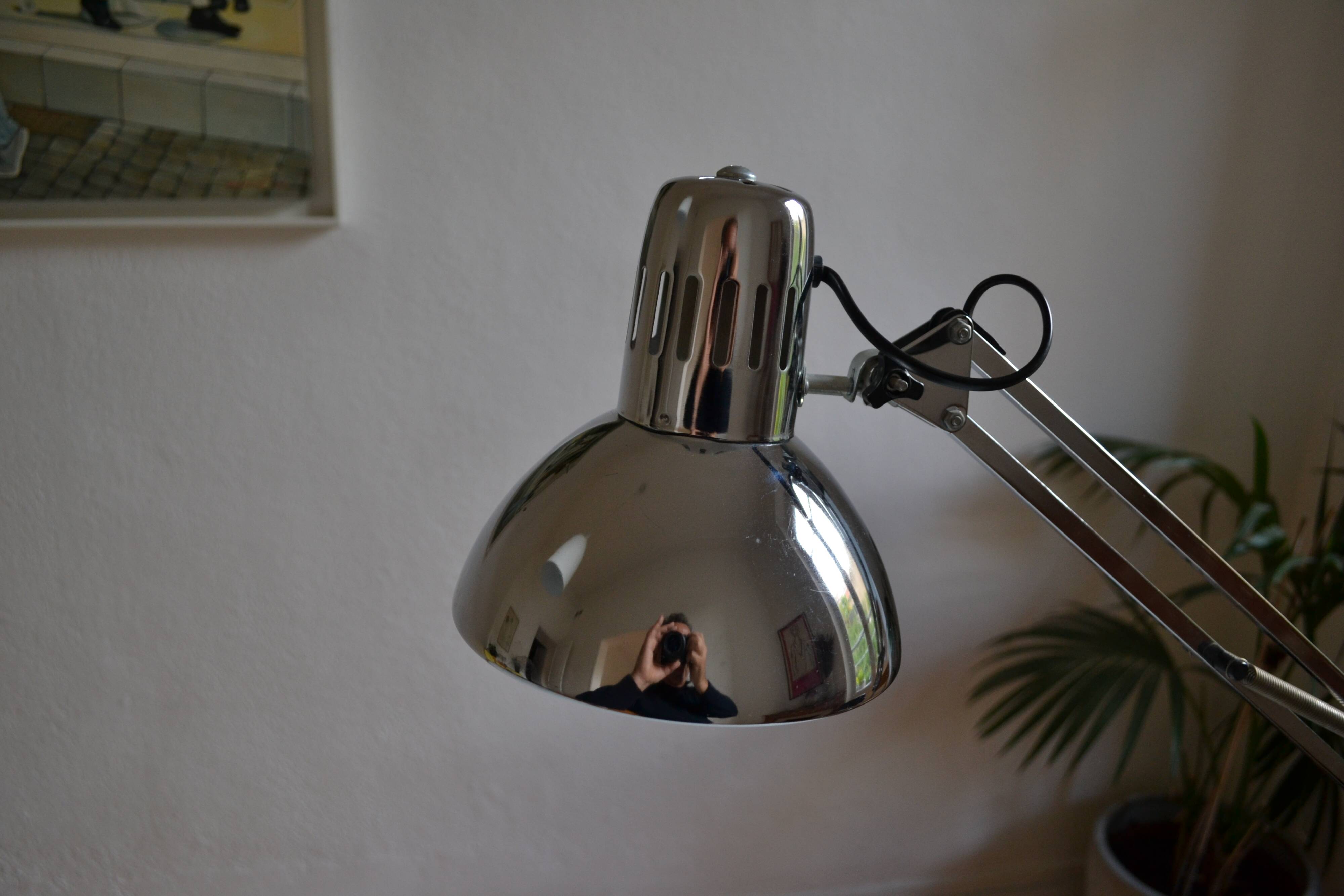 Articulated architect lamp with vintage clip, 90s, chrome metal