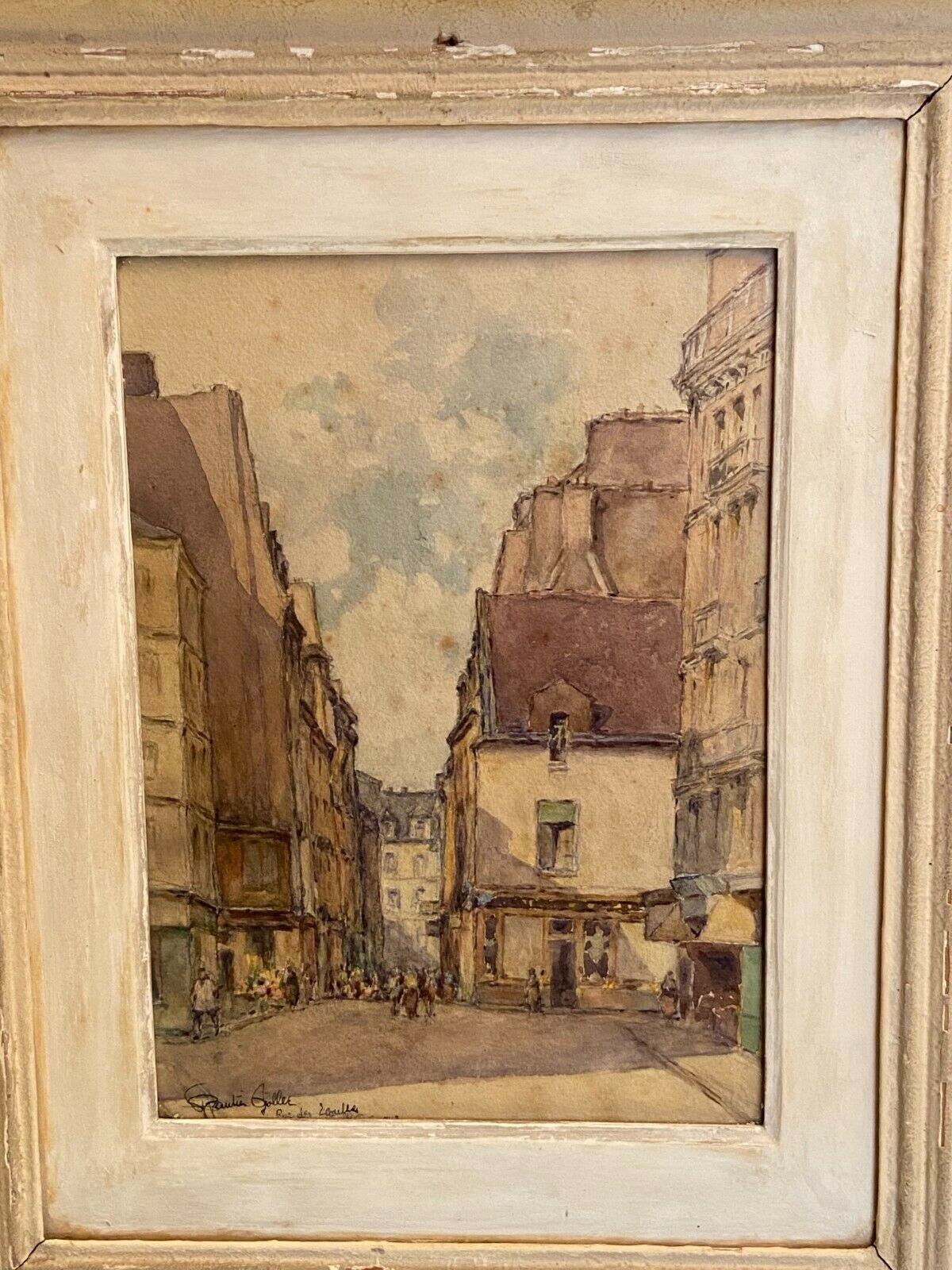Watercolour view of Paris Rue des Ecouffes signed Gustave Gautier-Gallet 1880-1950