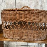 Ancien Panier Avec Couvercle Osier Tressé Malle De Transport Chat Chien