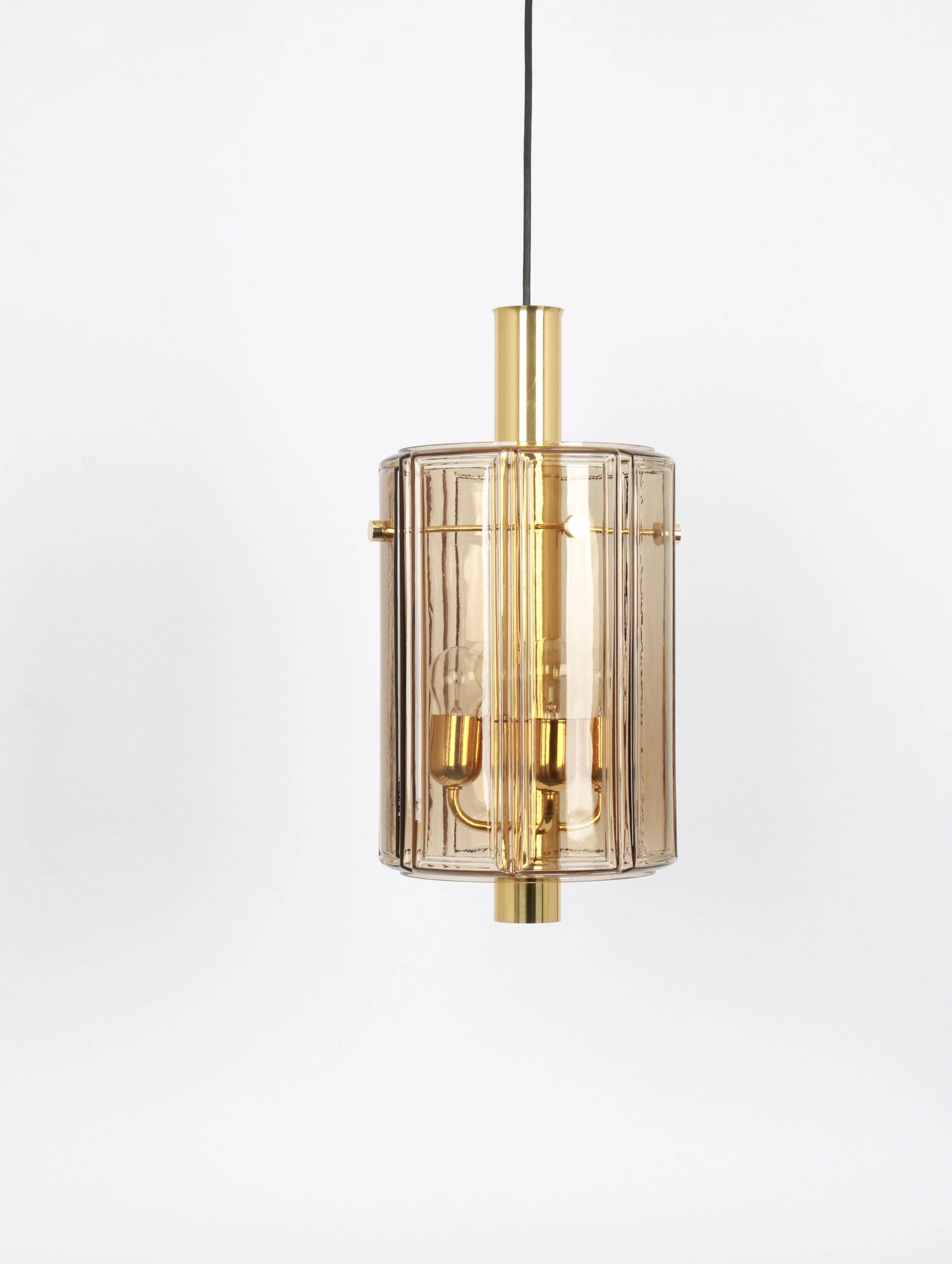 Large lantern-shaped pendant light with glass shade by Limburg, Germany, 1960s.