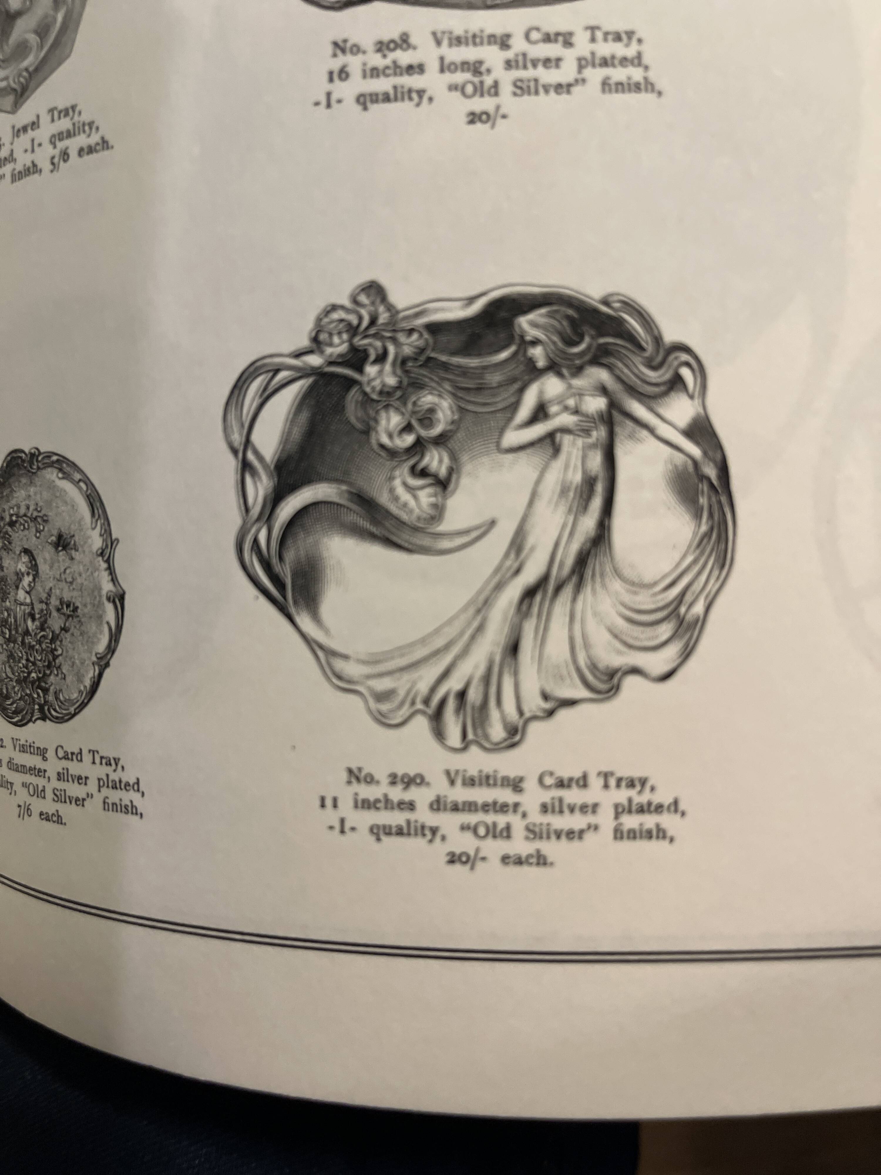 WMF "Woman with Irises" No. 290 Art Nouveau openwork tray, silver-plated metal, ca 1906