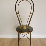 Vintage Paolo Buffa Brass Vanity Chair: Chiavari Style, Blue Fabric, 1950s