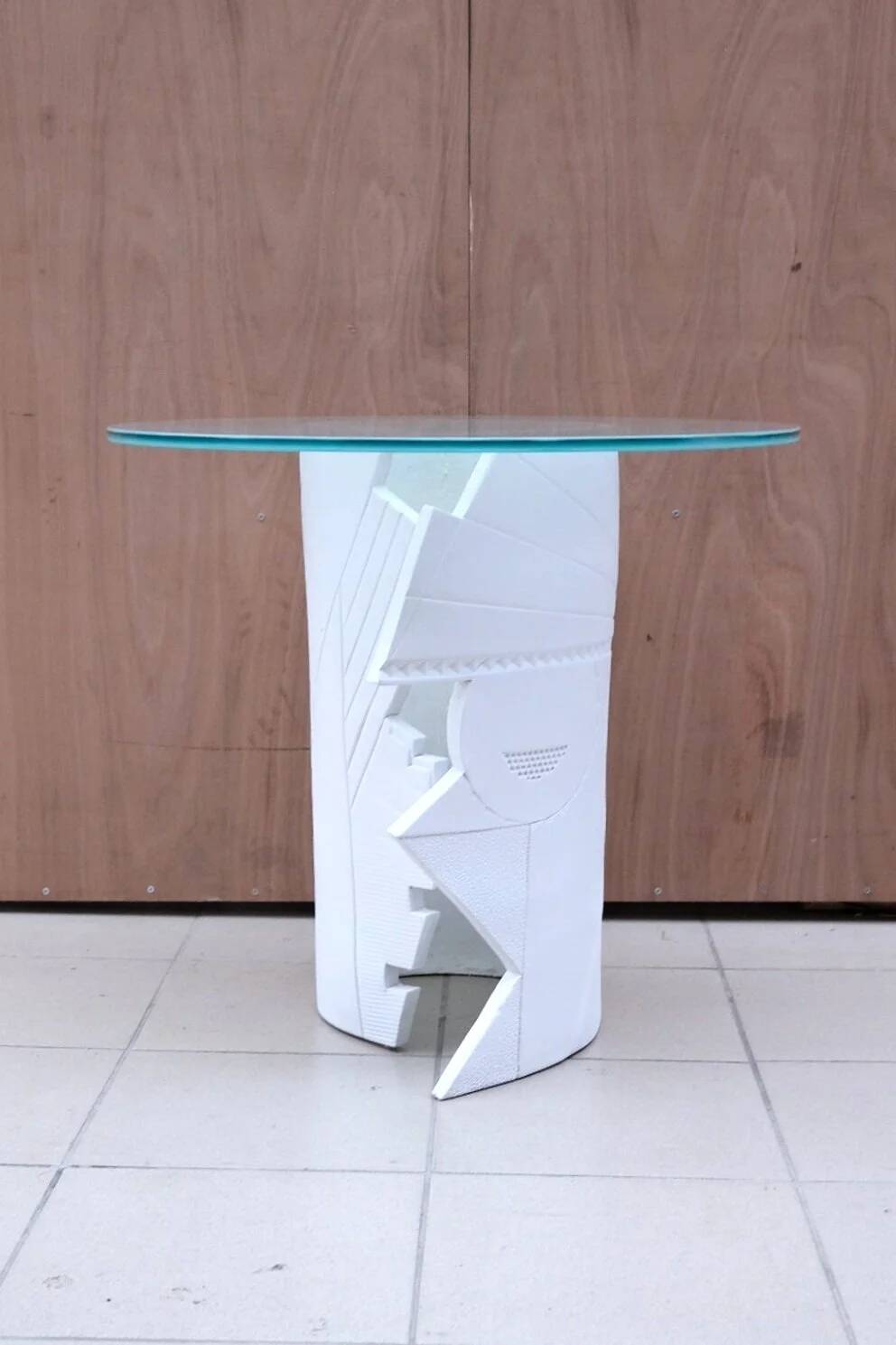 Eglantine Moreau ceramic and glass side table, France 1980