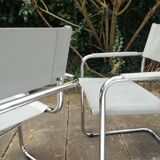 Pair of cantilever armchairs in grey leather made in italy