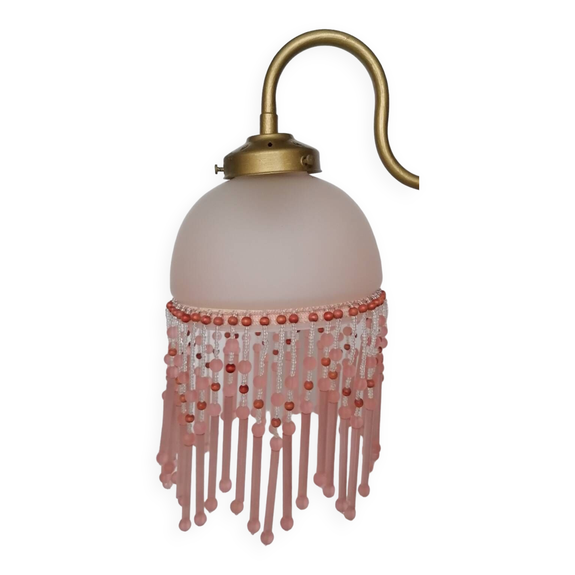 Pink glass wall lamp with garland of pearls