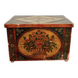 Coffre Populaire Peint Vintage Pin Massif – Art Folk Alsacien