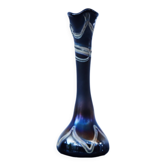 Erwin Eisch Hutte Vase Vintage Black Iridescent Blue-violet 35cm