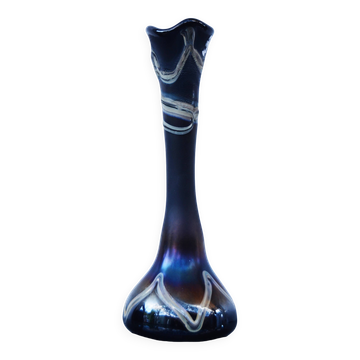 Erwin Eisch Hutte Vase Vintage Black Iridescent Blue-violet 35cm