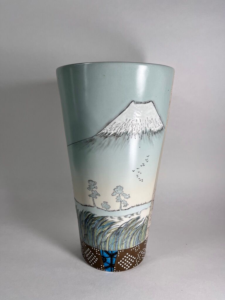 Large Vase Fabienne Jouvin Porcelaine decor Main (2000)