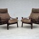 1970s, Scandinavian lounge chair, nubuck leather, canvas, beech wood.