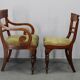 French Art Deco walnut dining chair set with armchairs, France 1930s