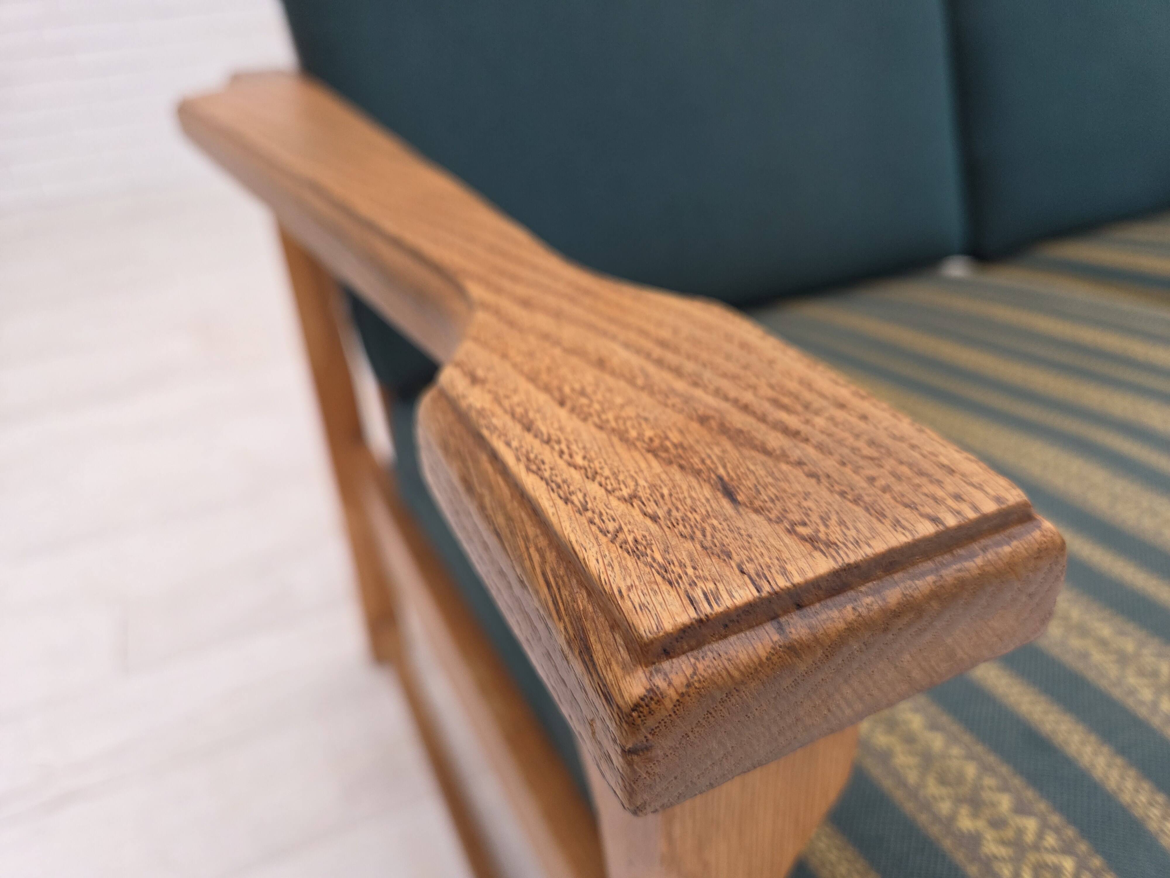 1970s, Scandinavian 2-seater sofa, furniture wool, solid oak wood.