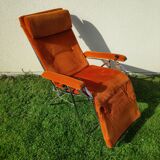 Transat Lafuma Starlax in steel tubes - orange velvet - 70s