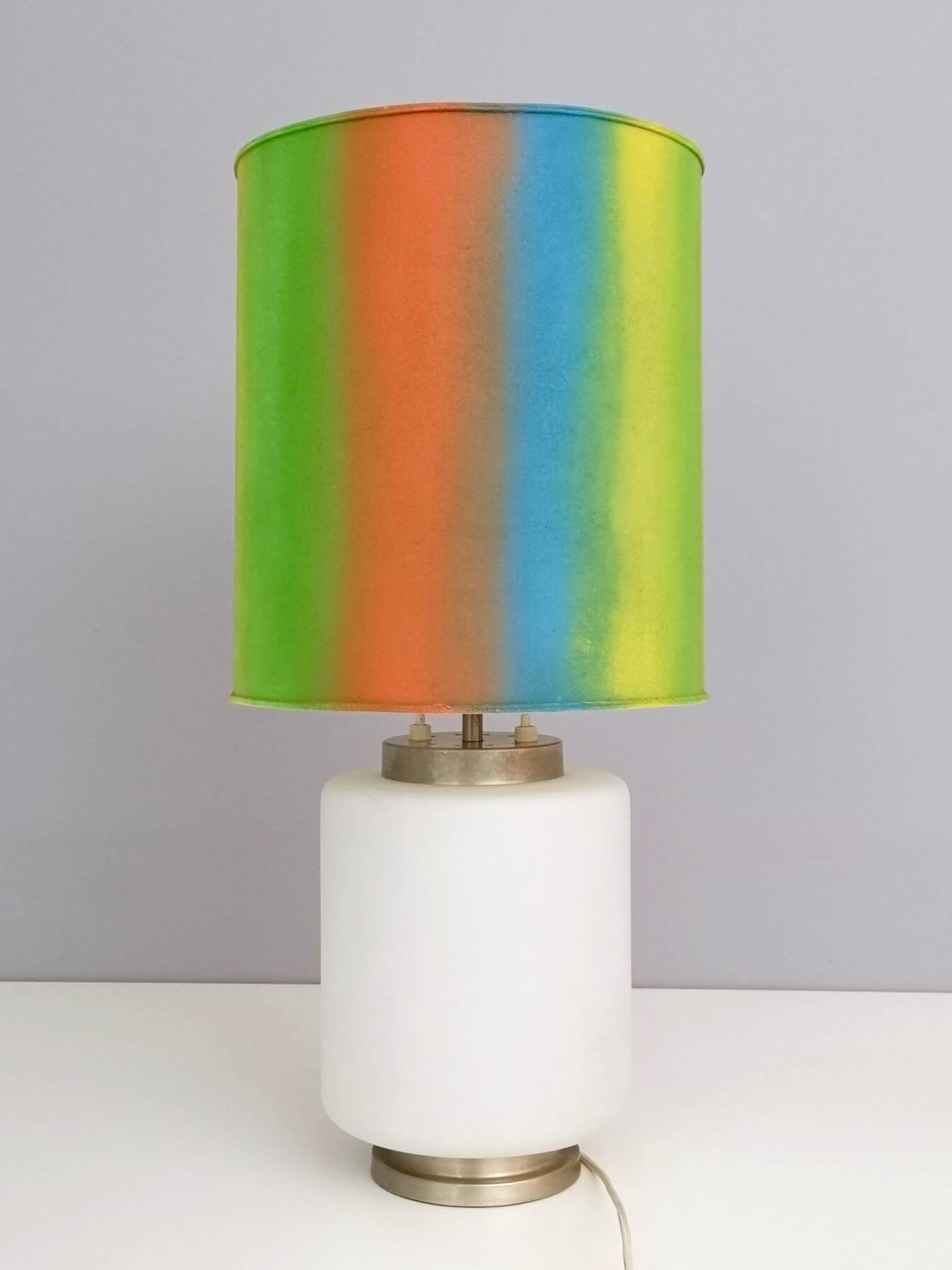 White Encased Glass Table Lamp with Three-Lighting Options, Italy