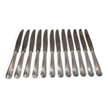 12 silver-plated table knives by Christofle America, 24.5cm