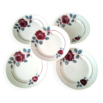 5 Assiettes à dessert demi porcelaine de Badonviller