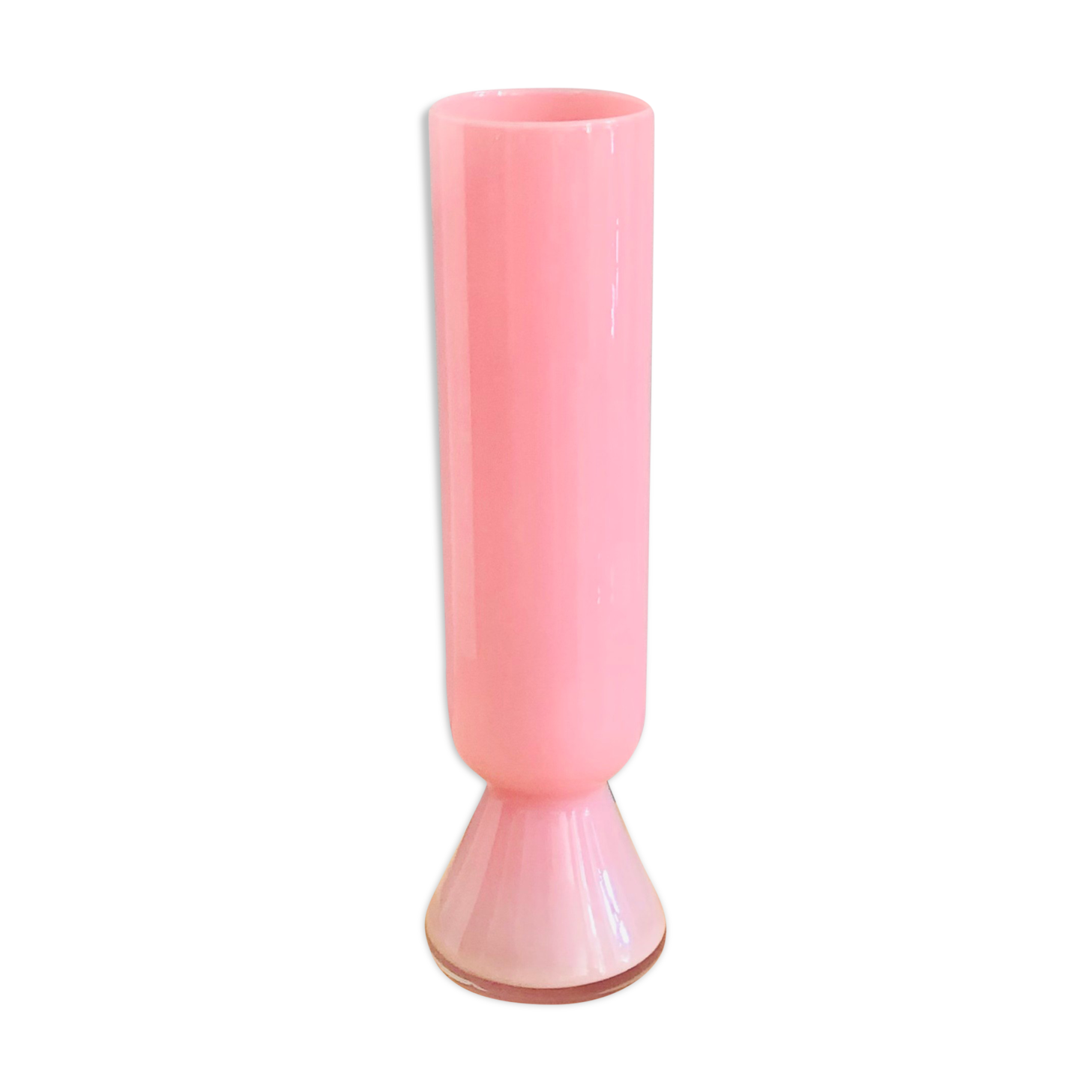 Large vintage vase in pink opaline H40cm