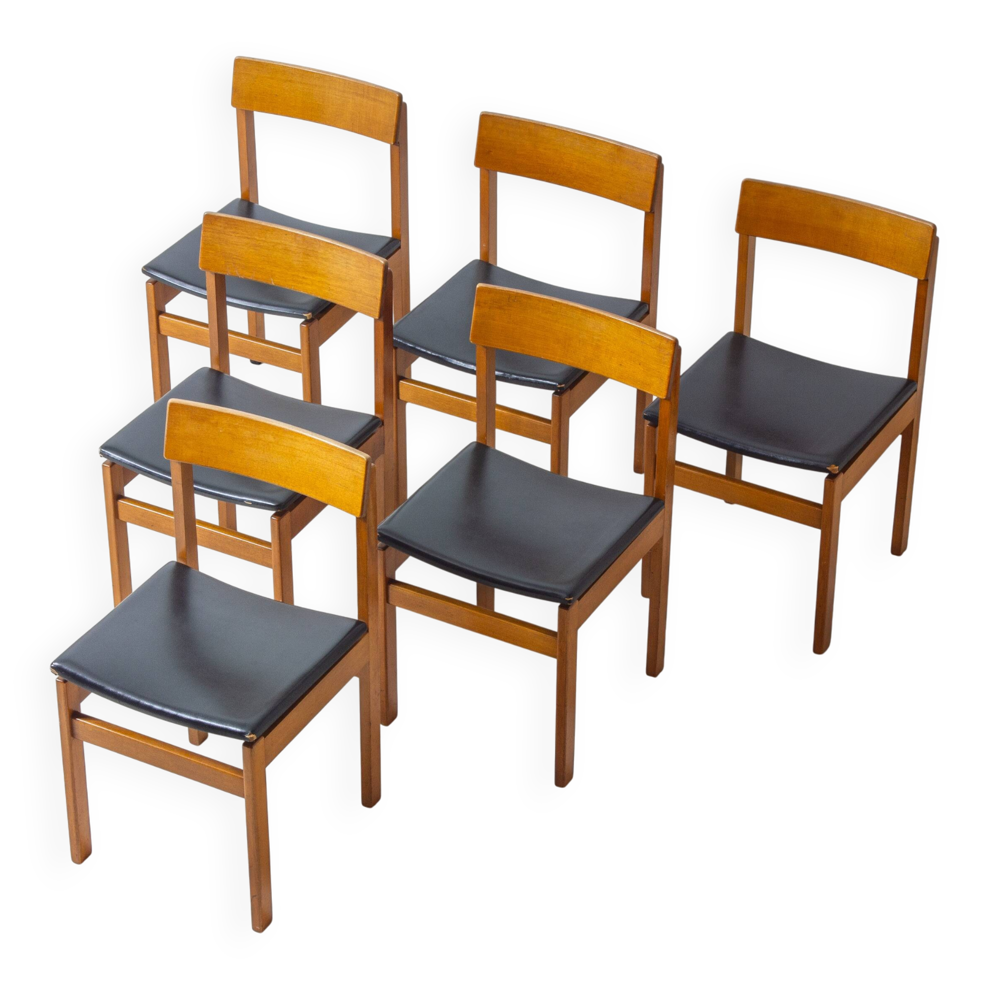 Set of 6 'Abstracta' dining chairs in beech by Jos de Mey, Belgium 1960s