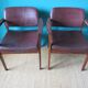Pair of armchairs in Rio rosewood and plum leather, Denmark 1960