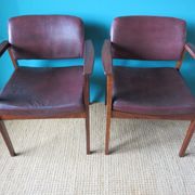 Pair of armchairs in Rio rosewood and plum leather, Denmark 1960