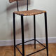 Bar stool in steel and braided wicker, design of the 50s, 92 cm