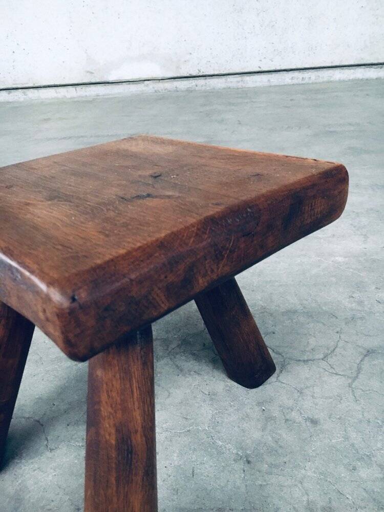 Small Tripod Oak Side Table / Stool, Belgium, 1950s