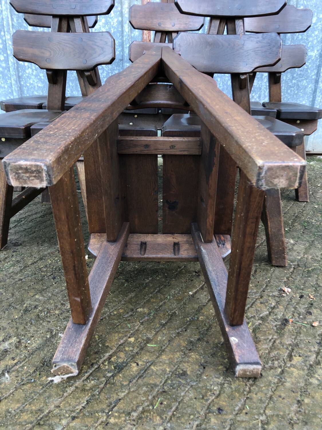 6 brutalist chairs in solid oak