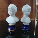Pair of children's busts in blue lapis lazuli biscuit