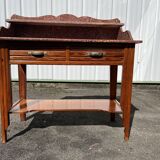 Meuble de toilette ancien en bois et marbre rouge