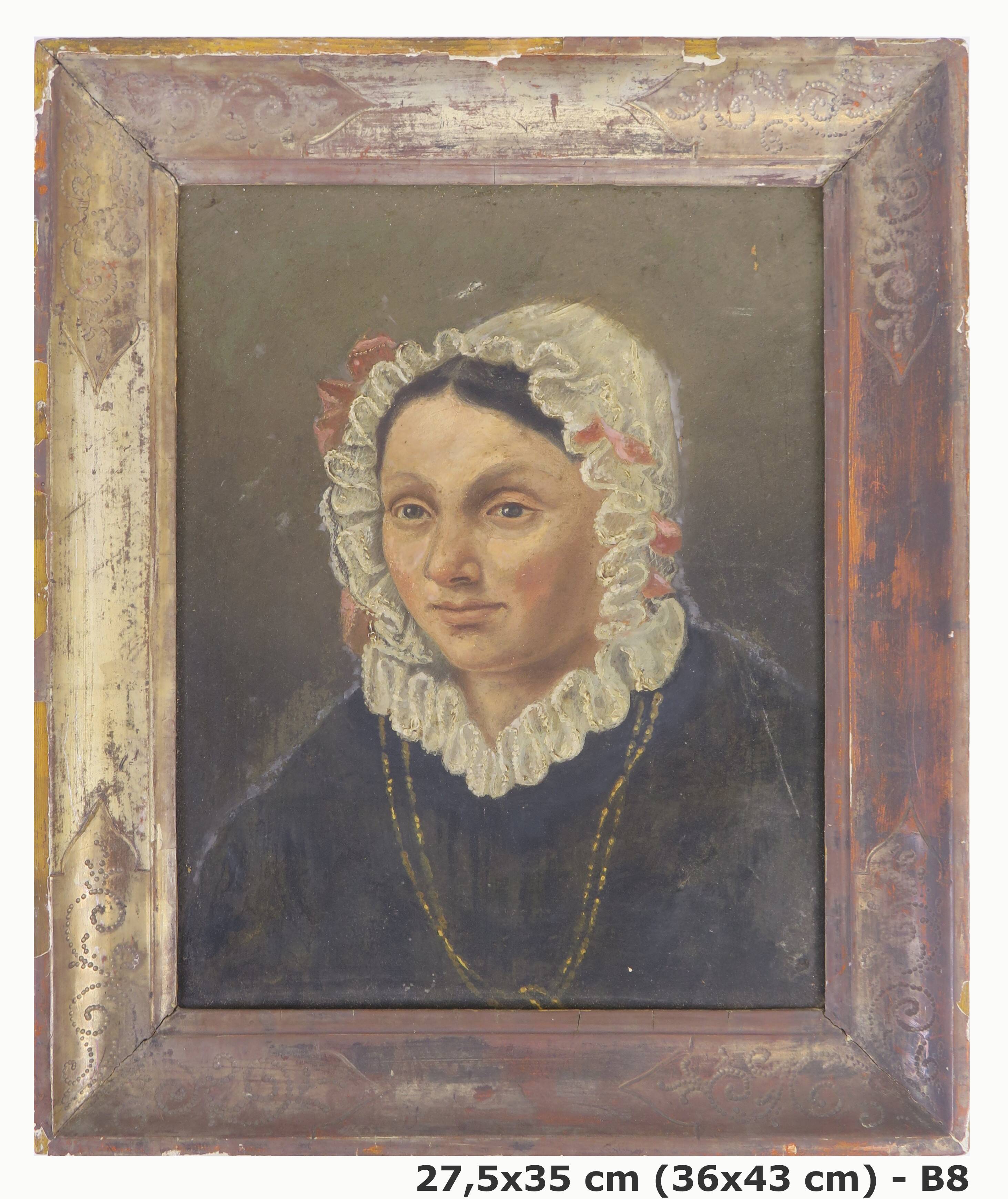 Antique 19th Century Portrait of a Woman French Flemish School Oil Painting