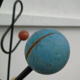 Vintage steel coat rack and wooden ball, treble clef model from the 50s,