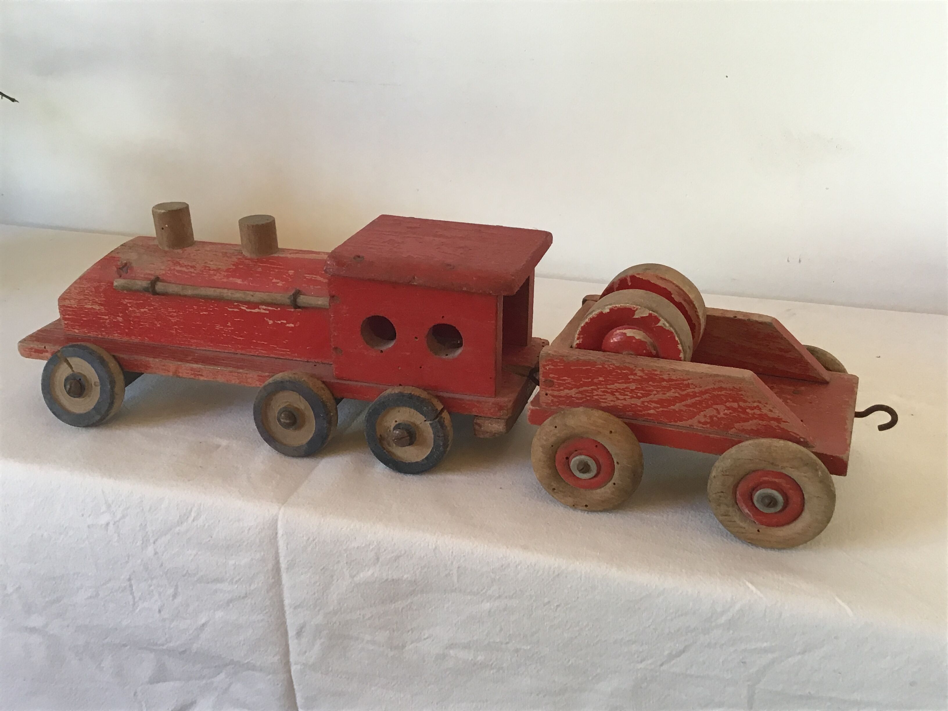 Old wooden train toy vintage locomotive 