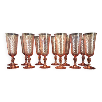 Set of 12 Rosaline glass flutes, twisted model