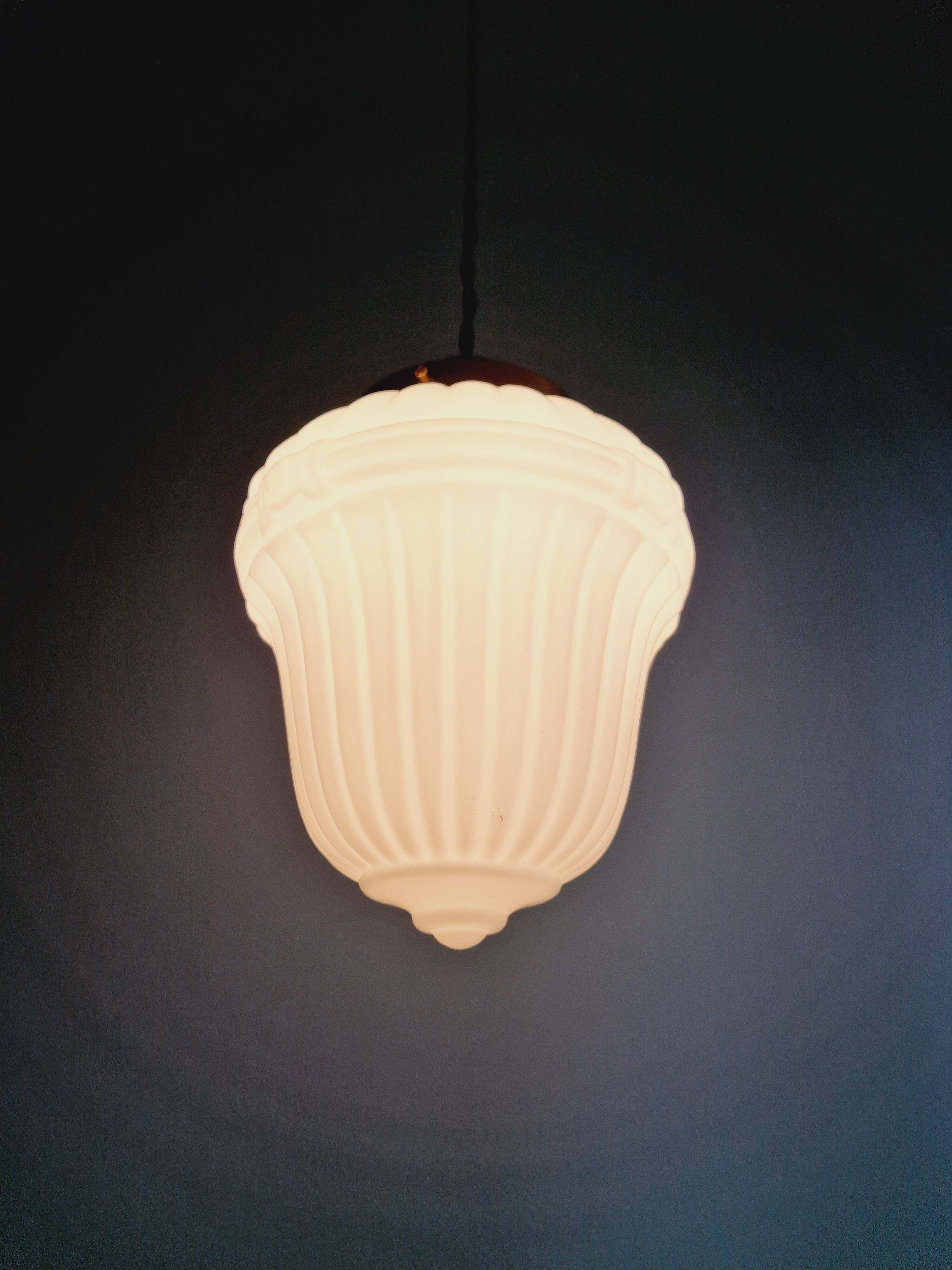 Art Deco pendant light in white opaline glass, 1920s-30s