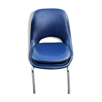 Chair from the 70s Henry Colomer chrome tubes and navy blue skai