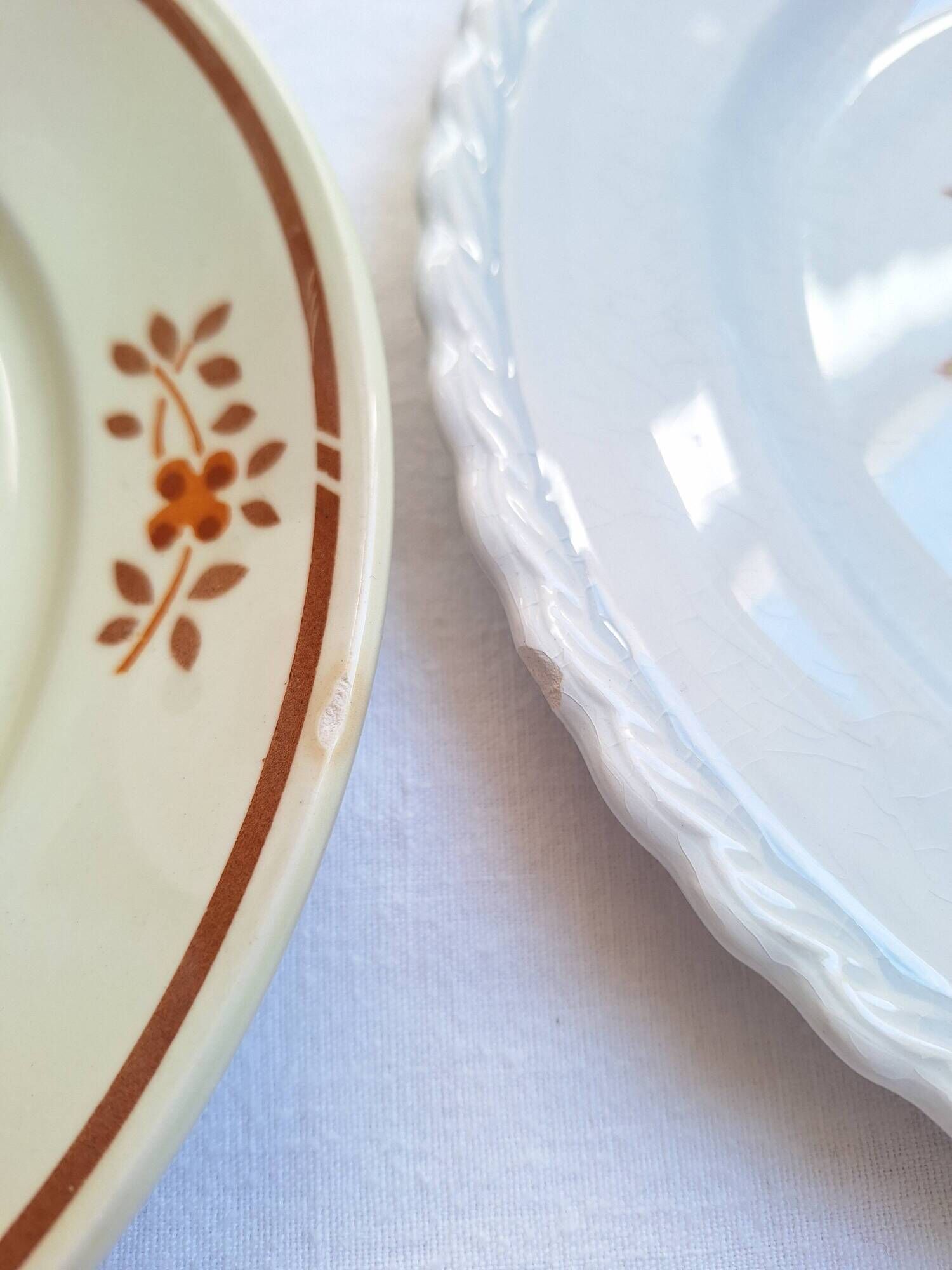 Multicolored flower dinner plates from Moulin des Loups, St Amand and Badonville
