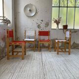 Set of 4 80s colored pine chairs