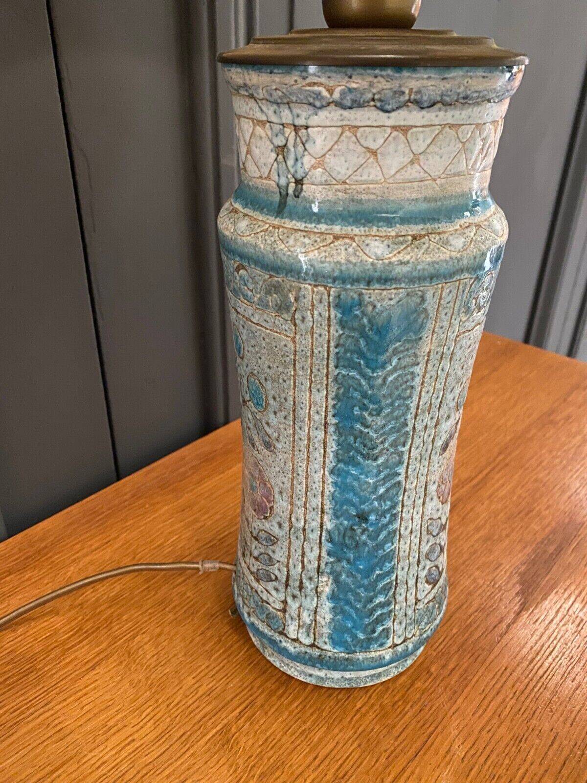 Ceramic lamp unique piece Danuta Le Henaff Larmor mid 20th floral