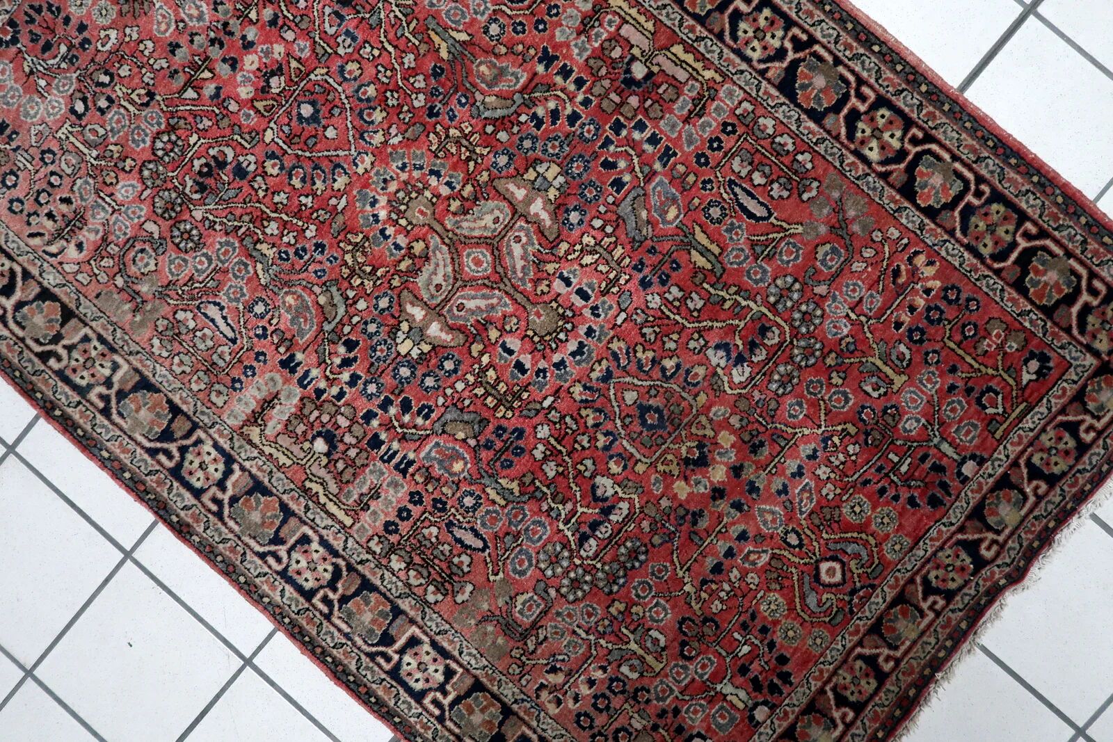 Vintage Persian Hamadan handmade rug 3.3' x 4.11' 1950s - 1C1213