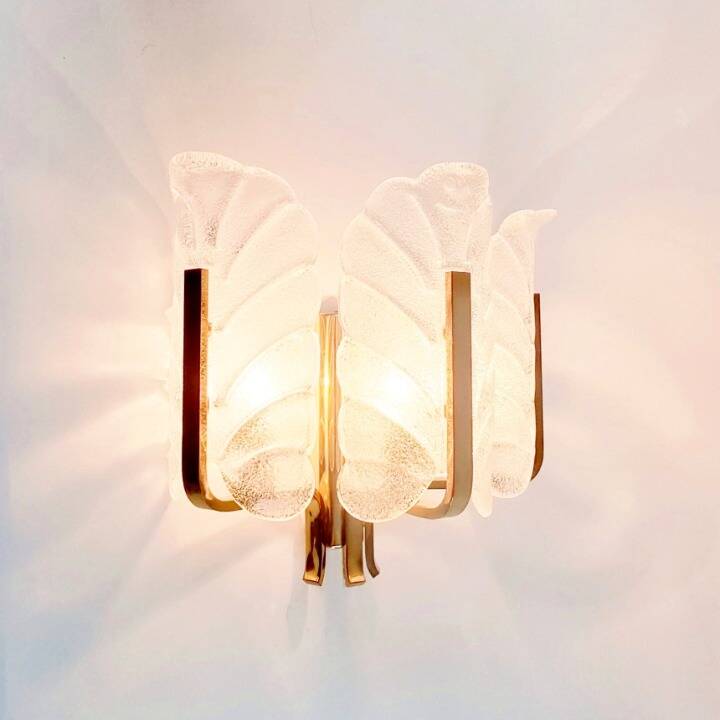 Large Scandinavian Glass & Brass Leaf Wall Light by Carl Fagerlund for Orrefors, 1960s