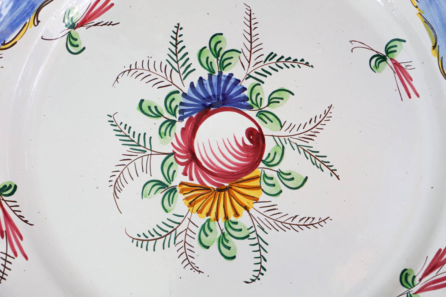 Large Vintage Hand Painted Italian Ceramic Plate with Flowers